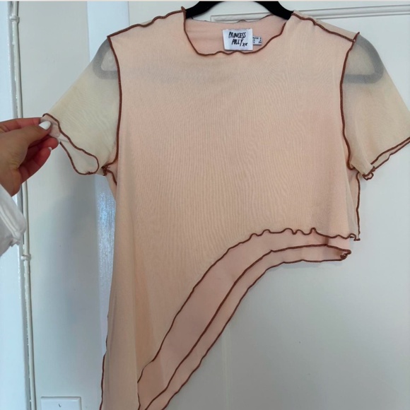 Princess Polly Cream and Brown Asymmetrical Top - Picture 3 of 6